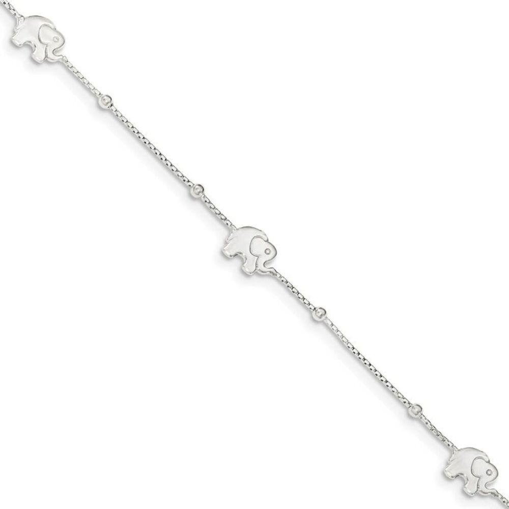 Sterling Silver 1mm Box Chain And Elephant Charm Anklet, 9-11 Inches